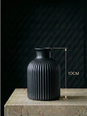 Canseb Elegance Premium - Mat Siyah - 10CM Boyunda - Çizgili Pampas Vazosu - El Boyaması Işçilik