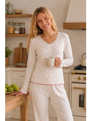 Nbb Ekru Pointel Kirazlı Pijama Takımı
