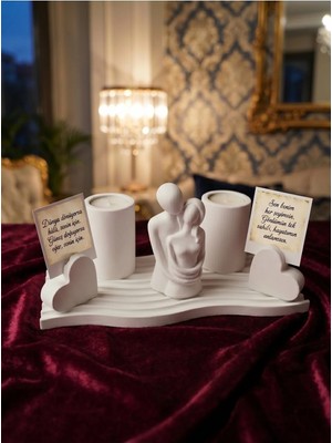 Canseb Elegance 6'lı Dekoratif Sarmaşık Sevgili - Kalpli Stand - Mumluk Obje Seti - (Mum Hediyeli)