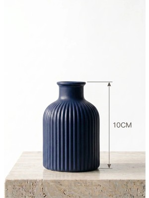 Canseb Elegance Lacivert - Çizgili Pampas Vazosu - 10CM Boyunda - El Boyaması Işçilik