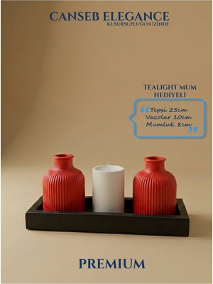 Canseb Elegance Premium - - Dörtlü Dekoratif Vazo ve Mumluk Set - El Işçiliği Boyama
