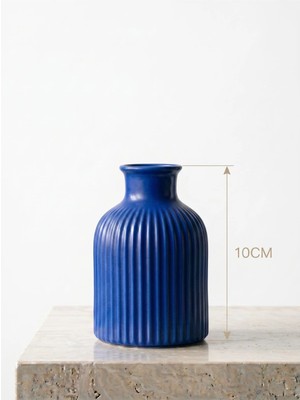 Canseb Elegance Gece Mavisi - Çizgili Pampas Vazosu - 10CM Boyunda - El Boyaması Işçilik