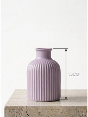 Canseb Elegance Lavanta - Çizgili Pampas Vazosu - 10CM Boyunda - El Boyaması Işçilik
