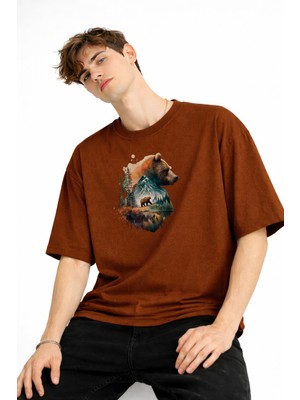 Tekyer Online Bear2 - Oversize Tişört Kahve