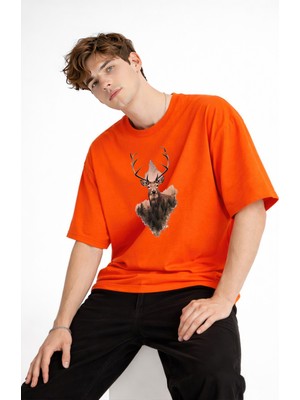 Tekyer Online Deer - Oversize Erkek Tişört Turuncu