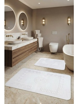 Rovigo Home Premium, Deri  Taban, Tavşan Tüyü Hissi,yumuşacık  Post Banyo Paspası 2'li 100X60 - 60X50 cm