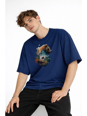 Tekyer Online Bear2 - Oversize Tişört Koyu Mavi
