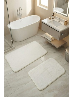 Eliana Home Premium, Deri  Taban, Tavşan Tüyü,pofuduk  Post Banyo Paspası 2'li 100X60 - 60X50 cm
