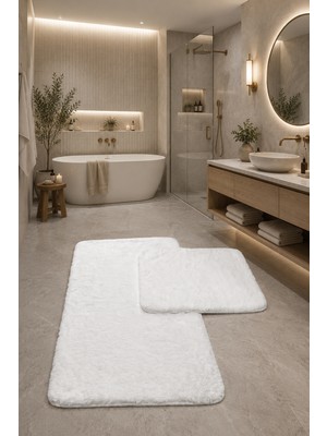 Rovigo Home Premium, Deri  Taban, Tavşan Tüyü,pofuduk  Post Banyo Paspası 2'li 100X60 - 60X50 cm