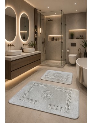 Rovigo Home Premium, Deri  Taban, Tavşan Tüyü Hissi,yumuşacık  Post Banyo Paspası 2'li 100X60 - 60X50 cm