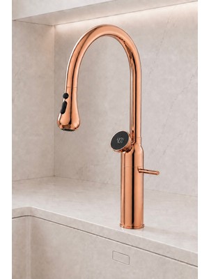 Oxy Aqua Rose - Dijital Sıcaklık Göstergeli Spiralli Rose Gold Mutfak Bataryası