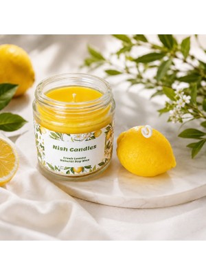 Nish Candles Yaz Sıcaklığında Limon Kokulu Hediyelik 2'li Set, Cam Kavanoz Içinde Soya Mumu ve Gerçek Görünümlü Limon