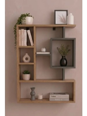 Reyo Enda Bigane Duvar Rafı 70,9 × 93,6 Cm, Asimetrik Çok Bölmeli Duvara Monte Raf - Atlantik Çam Antrasit