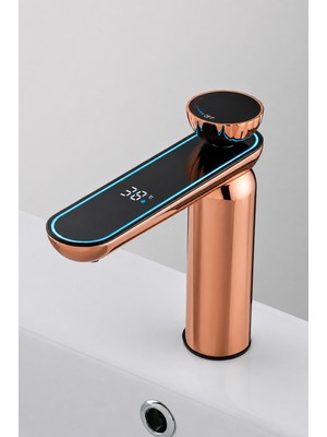 Oxy Aqua Rose - Dijital Sıcaklık Göstergeli Rose Gold Banyo Bataryası