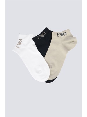 Emporio Armani Erkek Bilek Hizasında Esnek Pamuklu Logo Detaylı Üçlü Paket Çok Renkli Çorap EM000550 AF26377-MB693