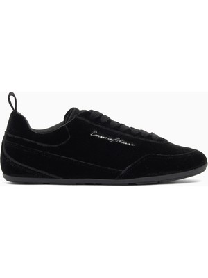 Emporio Armani Kadın Düşük Bilekli Logo Detaylı Kadife Siyah Sneaker EW005078 AF14380-UC001