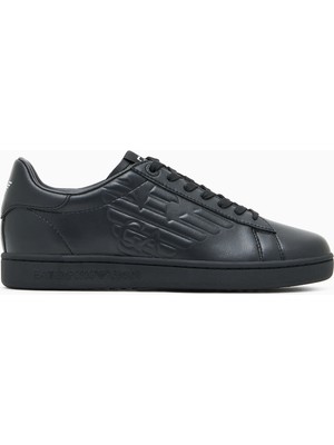 EA7 Unısex Kartal Logo Kabartmalı Düşük Bilekli Hakiki Deri Siyah Sneaker 7X000331 AF10848-MC061