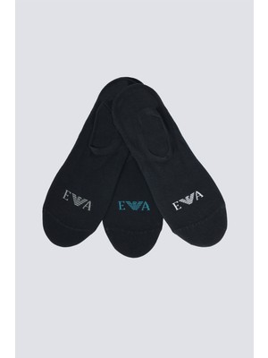 Emporio Armani Erkek Logo Detaylı Nefes Alabilen Pamuklu Üçlü Paket Kısa Lacivert Çorap EM000548 AF26377-MB153