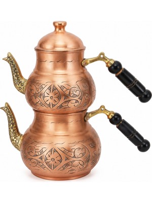 Hazar Gıda El Işlemeli Geleneksel Bakır Çaydanlık Takımı