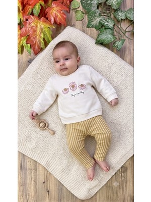 CemBebe Kız Bebek Uzun Kol Mevsimlik Çiçek Nakışlı Ikili Takım