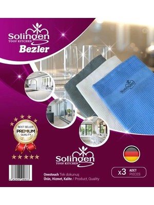 Solingen Mikrofiber 3’lü Bez Seti 60 cm x 40 cm Ultra Emici Mutfak Temizliği İçin
