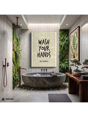 Holda Props Kanvas Tablo Wash Your Hands Yazı Tipografik Tablo Duvar Dekorasyonu