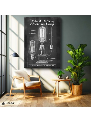 Holda Props Kanvas Tablo Edison Ampul Patent Bilim Tablosu Duvar Dekorasyonu