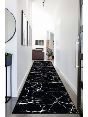 Kesme Yolluk Kaymaz Taban Mermer Dijital Baskılı AR256, Siyah, 60 x 120