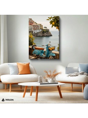 Holda Props Kanvas Tablo Italya Limonlu Vespa Manzara Tablosu Duvar Dekorasyonu