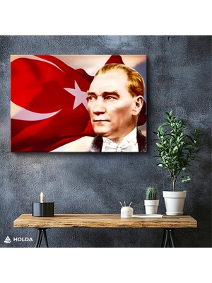 Holda Props Kanvas Tablo Atatürk ve Türk Bayrağı Atatürk Temalı Tablo Duvar Dekorasyonu