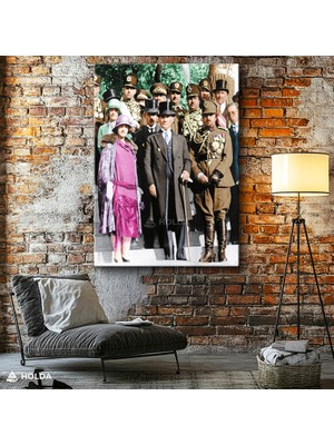Holda Props Kanvas Tablo Atatürk ve Devlet Erkanı Atatürk Tablosu Duvar Dekorasyonu