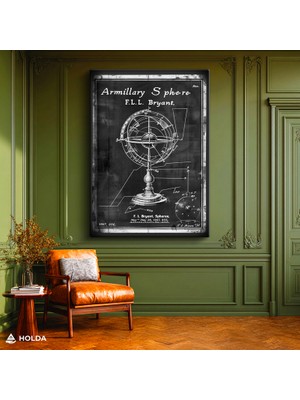 Holda Props Kanvas Tablo Armillary Sphere Patent Teknik Çizim Tablo Duvar Dekorasyonu