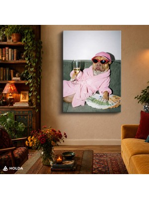 Holda Props Kanvas Tablo Bornolu Gözlüklü Köpek Hayvan Tablosu Duvar Dekorasyonu