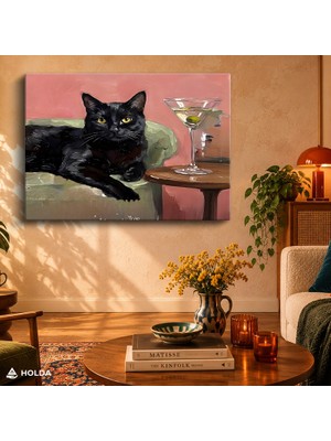 Holda Props Kanvas Tablo Kedi ve Kokteyl Hayvan Tablosu Duvar Dekorasyonu