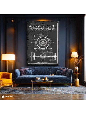 Holda Props Kanvas Tablo Nikola Tesla Patent Tasarımı Bilim Tablosu Duvar Dekorasyonu
