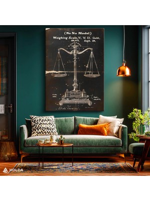 Holda Props Kanvas Tablo Terazi Patent Çizimi Teknik Çizim Tablo Duvar Dekorasyonu