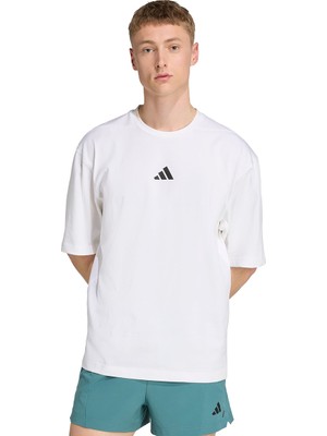 adidas Oversize Erkek Beyaz Antrenman T-Shirt JV9683