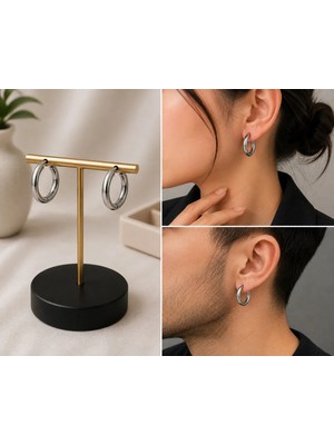 Bymiel Unisex Gümüş Renk Çelik Halka Küpe – Parlak Minimal Huggie Küpe