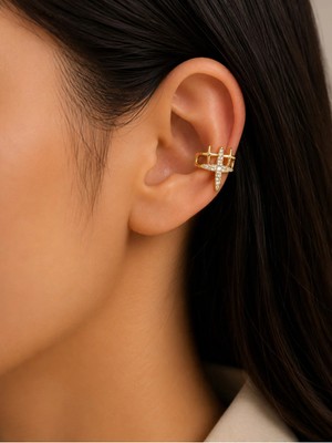 Bymiel Kadın Gold Zirkon Taşlı Çapraz Detaylı Kıkırdak Küpesi (Ear Cuff)