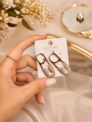 Bymiel Xuping Taşlı Çengelli Iğne Tasarım Kadın Küpe – Rose Gold