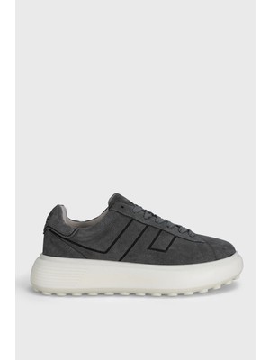Lufian Frank Erkek Deri Sneaker Ayakkabı Koyu Gri