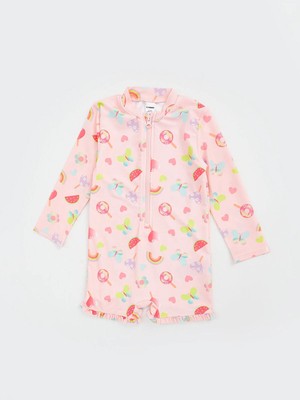 LC Waikiki Lcw Kids Pembe Baskılı Şortlu Kız Çocuk Mayo