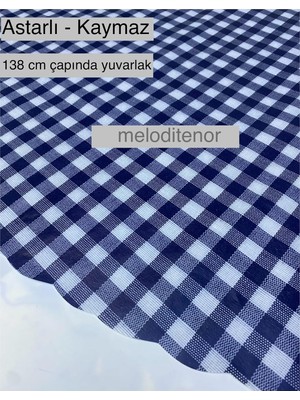 Astarlı Silinebilir Kaymaz Pötikare Yuvarlak Pvc Muşamba Masa Örtüsü Lacivert 140 x 140 cm Ça