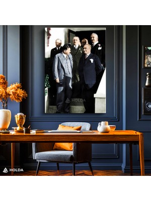 Holda Props Kanvas Tablo Atatürk ve Devlet Adamları Atatürk Tablosu Duvar Dekorasyonu