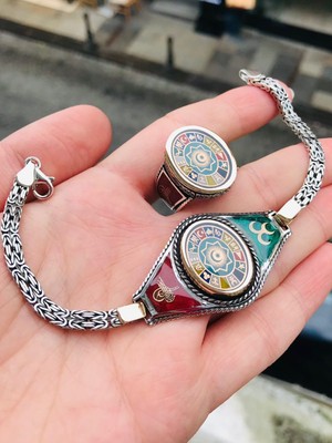 Takılingo 925 Ayar Gümüş 16 Türk Devleti Bayraklı Erkek Yüzük Bileklik Takımı