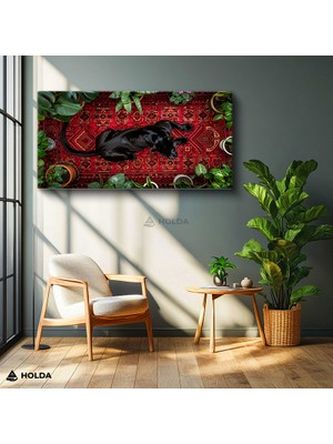 Holda Props Kanvas Tablo Siyah Panter Halı Hayvan Temalı Tablo Duvar Dekorasyonu