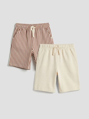 LC Waikiki Lcw Kids Bej Beli Bağlamalı Erkek Çocuk Şort 2'li