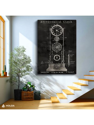 Holda Props Kanvas Tablo Astronomik Saat Çizimi Bilim Temalı Tablo Duvar Dekorasyonu