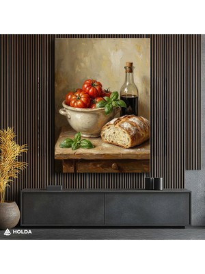 Holda Props Kanvas Tablo Domates Ekmek Zeytinyağı Mutfak Tablosu Duvar Dekorasyonu