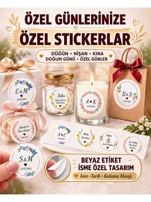 POYRAZREKLAM Yuvarlak Isim Etiketi 4 cm 75 Adet Model Seçenekli Kına Nişan Nikah Düğün Yapışkanlı Sticker